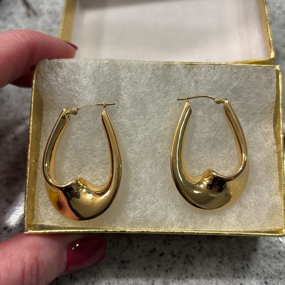 14k Yellow Gold Swirl Hoop Wave Twist Hollow Earrings 1  1/2 In - Picture 11 of 11